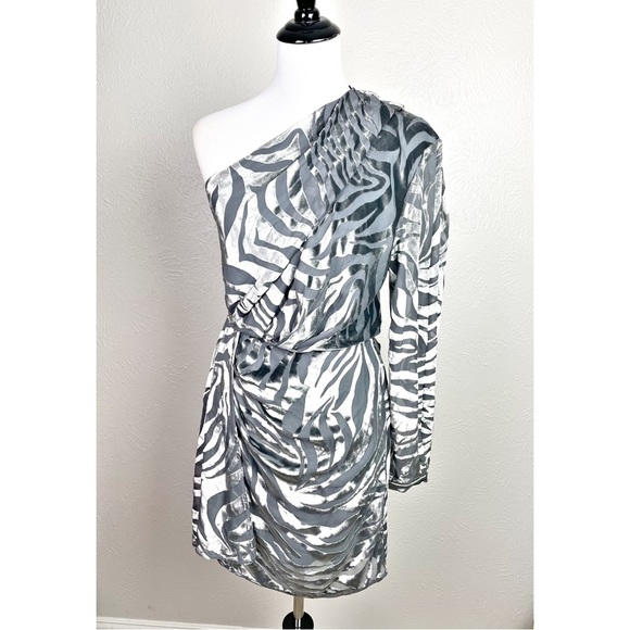 NWT IRO Nimas one-shoulder zebra-print mini dress - Picture 5 of 12
